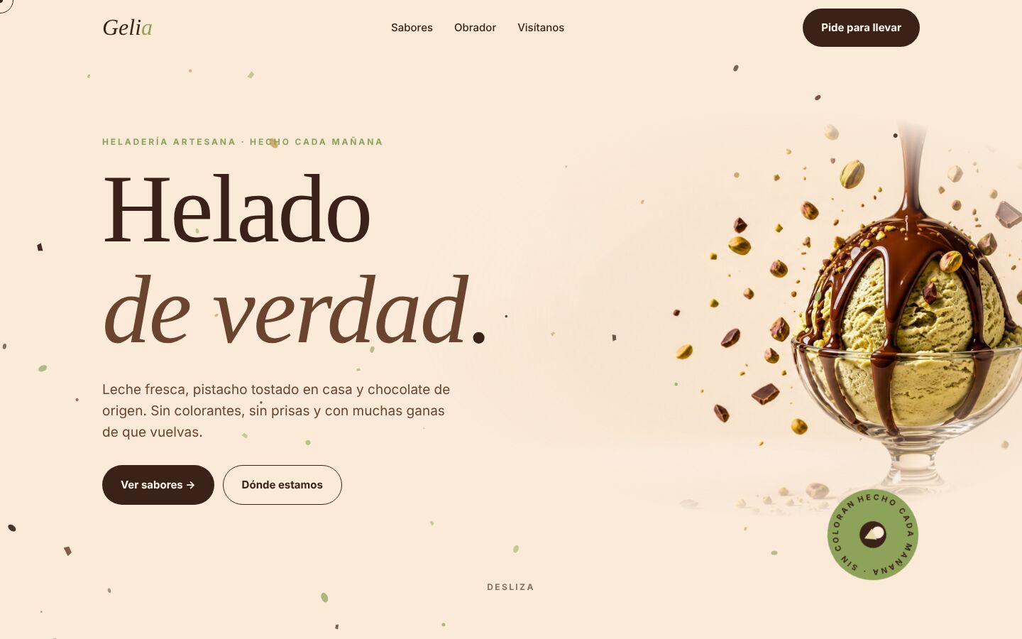 Portada de la web de Gelia, heladería artesana