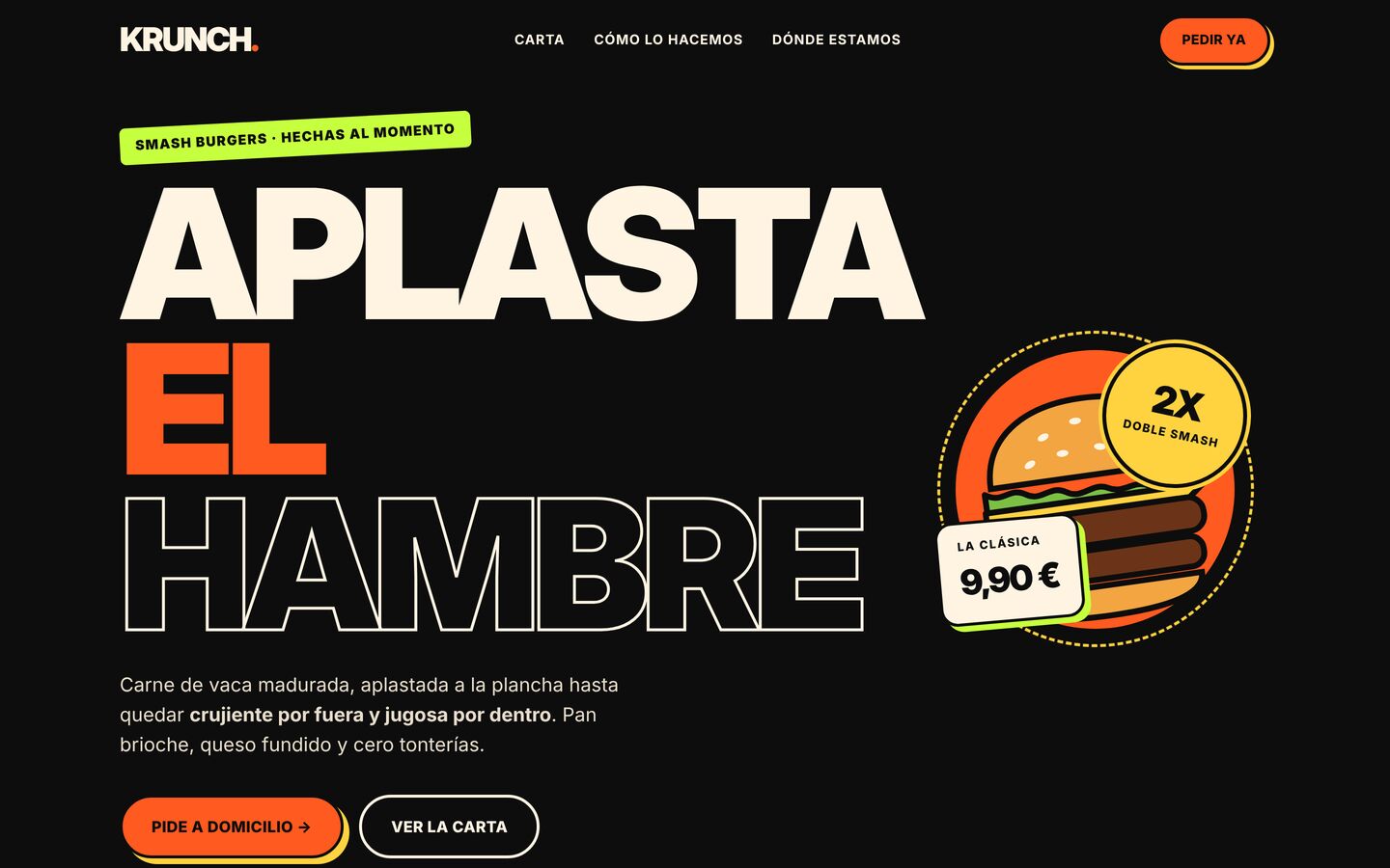 Portada de la web de KRUNCH Smash Burgers