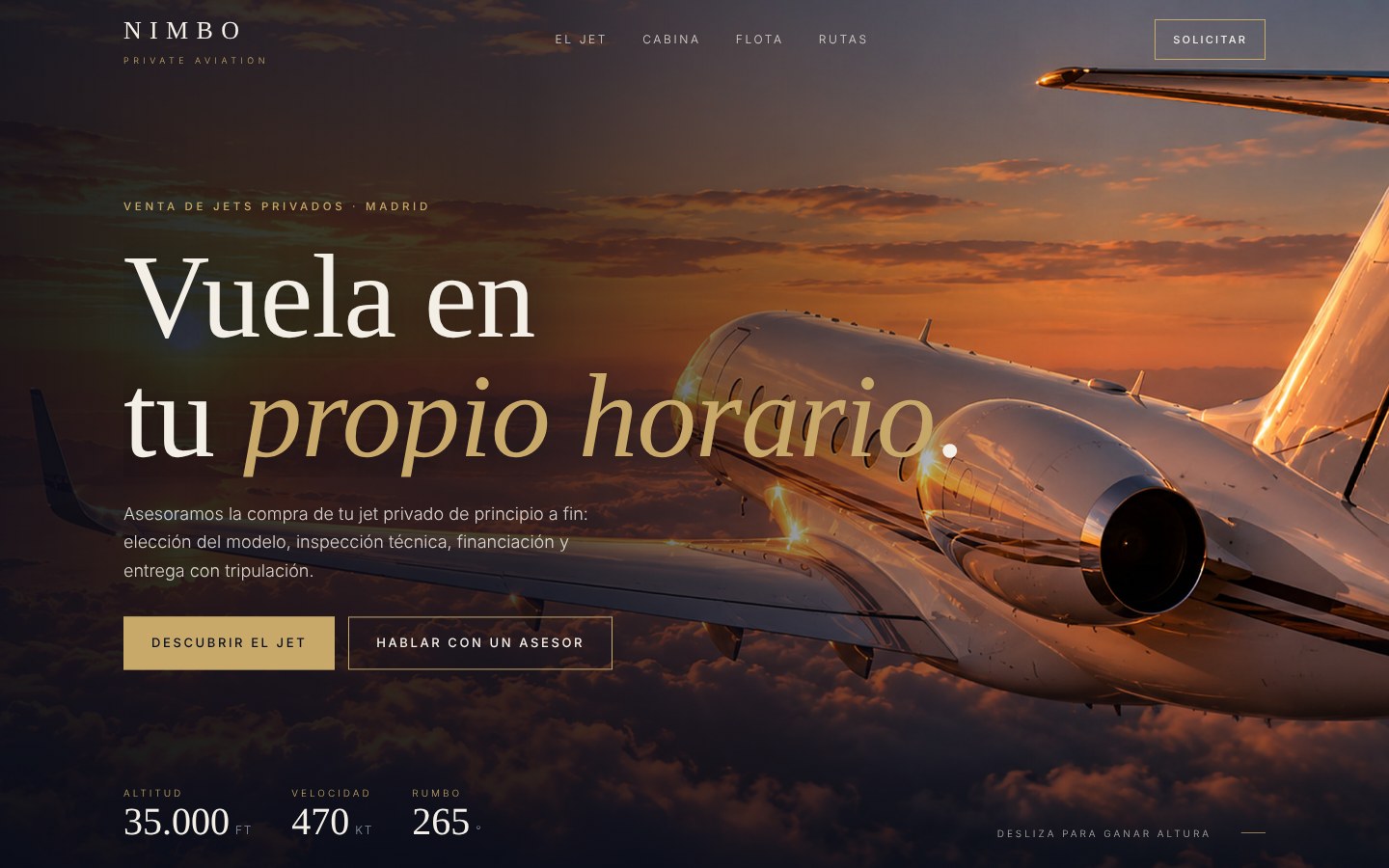 Portada de la web de Nimbo Private Aviation