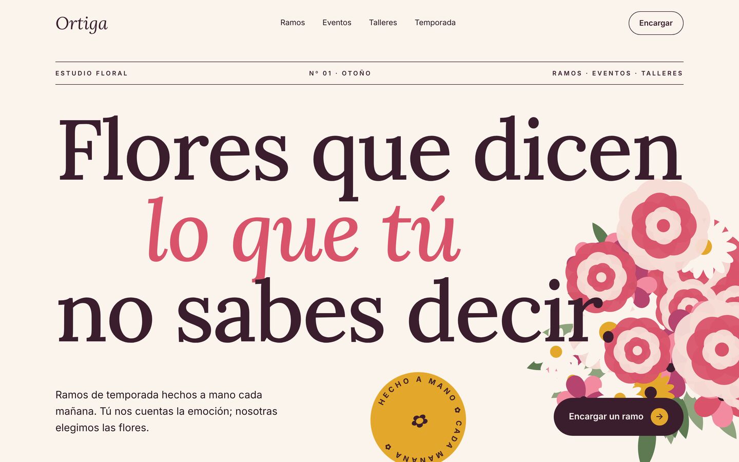 Portada de la web de Ortiga, estudio floral